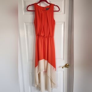 Coral and Cream High-Low Sleeveless Dress